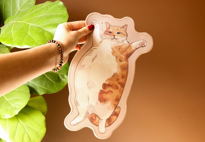 Chonky Orange Katze Mousepad 26 x 15 cm | Rand gesäumt | Rutschfeste Gummiunterseite | Katzenliebhaber Bild 2