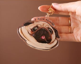 Pug Keychain double side epoxy (3"-2.5") I Dog Lover I Asthma Keychain