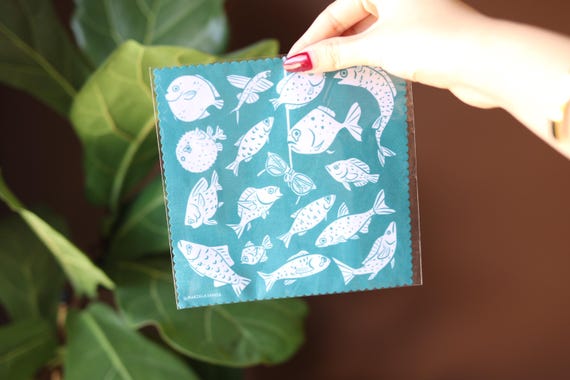 Fish Print Microfibre Cleaning Cloth: Smudge-Free Glasses & Screens