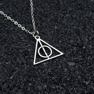 H Potter Deathly Hallows Hogwarts School of Witchcraft Wizardry Men Women Silver Necklace Personalizable Different Unisex Harry Pendant Gift