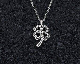 Four Leaf Clover Men Women Silver Necklace Personalizable Different Chain Types Unisex Luck Pendant Happy Mothers Day Gift Box Handmade