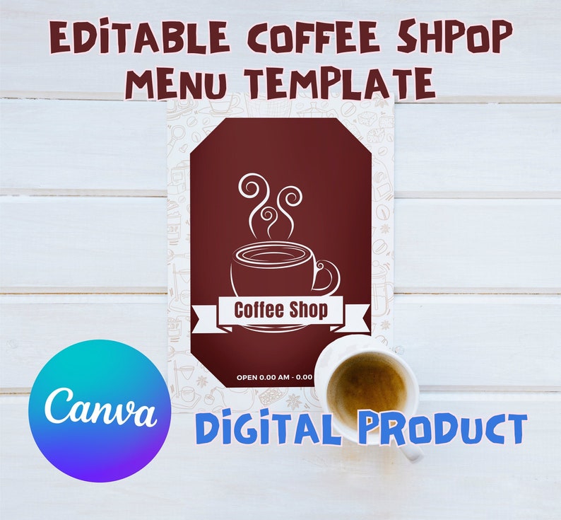 Coffee Shop Printable Template Menu Editable in CANVA , DIY Coffee Shop ...