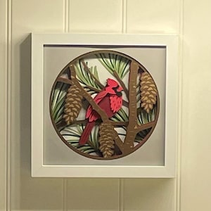 Kardynał 3D shadow box, papier warstwowy