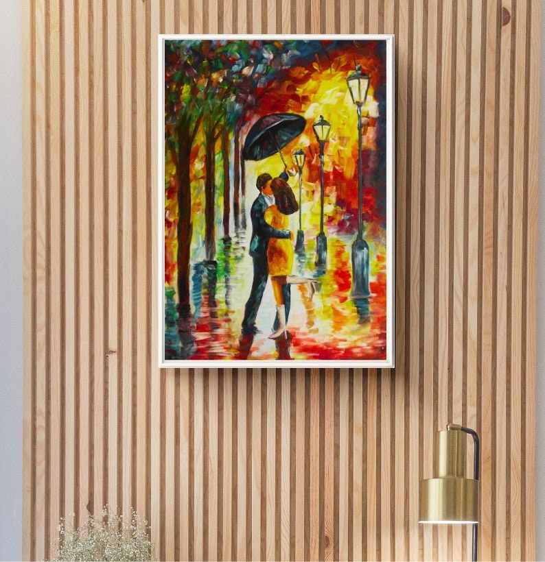 Dance in the Rain A Romantic Encounter Original Acrylic Painting on Canvas image 3
