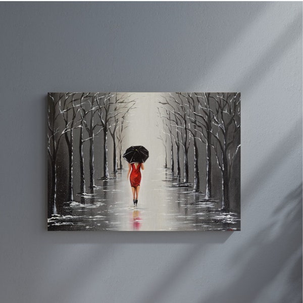 Strolling in the Rain Original Acrylic Painting on Canvas