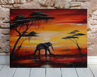 African Savannah Landscape at Sunset, Painted in Acrylic.