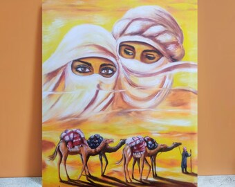 Acrylic Painting on Canvas Mirage Original : Desert Dreams Hand-Painted on Canvas Boho ,Home Decor Morocco Art