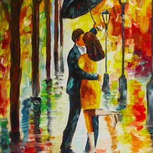 Danza bajo la lluvia Un encuentro romántico Pintura acrílica original sobre lienzo imagen 4