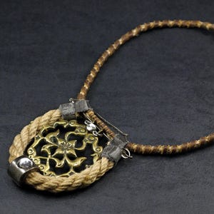 Antique Brass Buckle Choker, Assemblage Necklace, Leather, OOAK Wearable Art bild 1