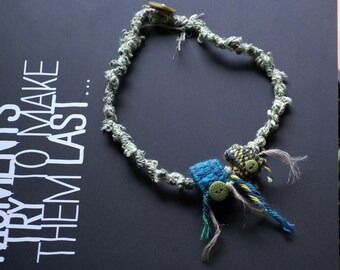 Handwoven Wool Necklace: Boho Tapestry Fiber Art