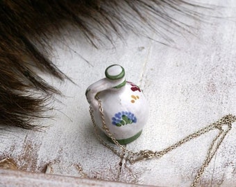 Vintage Ceramic Jug Necklace: Hand-Painted Miniature Cup Charm