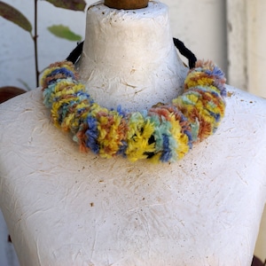 colorful Statement Necklace made of yarn, wrapped yarn Necklace, Fiber Necklace, Boho Hippie Necklace