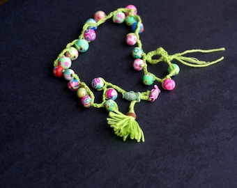 Crochet Cotton Necklace: Boho Summer Jewelry with Polymer & Acrylic Beads