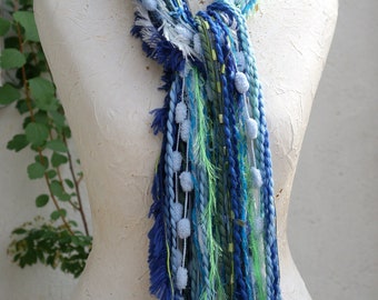 Handmade Art Yarn Fringe Scarf: Knotted Boho Fashion