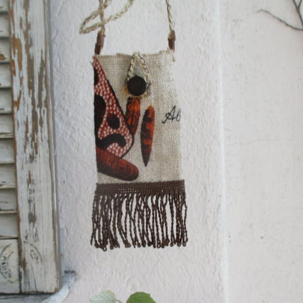 Bolsa talismán de lino natural, bolsa de medicina de lino, collar de bolsa de lino primitivo, bolsa de amuleto chamánico, estilo nativo americano, mini bolso,