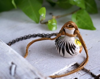 Vintage Handmade Ceramic Jug Necklace: Painted Miniature Pendant