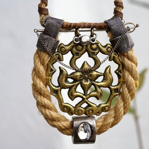 Antique Brass Buckle Choker, Assemblage Necklace, Leather, OOAK Wearable Art bild 8