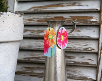 Vintage Floral Earrings, Recycled Tin Earrings, Repurposed Tin Jewelry, Vintage Tin Earrings, Upcycled tin earrings cottage flowers,