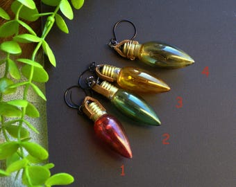 Vintage Christmas Light Bulb Single Earring: Mid-Century Glass