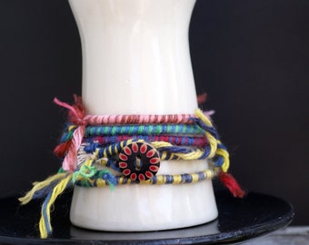 colorful Wrap yarn necklace, yarn Bracelet, Boho Bracelet, Hippy Bracelet, yarn necklace, tribal jewelry, gypsy necklace, ooak