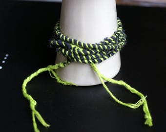 Green Yarn Wrap Necklace: Boho Hippie Tribal Jewelry