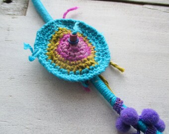 Boho Garn Halskette: Gehäkelte Baumwolle Wrap, Perlen OOAK Schmuck