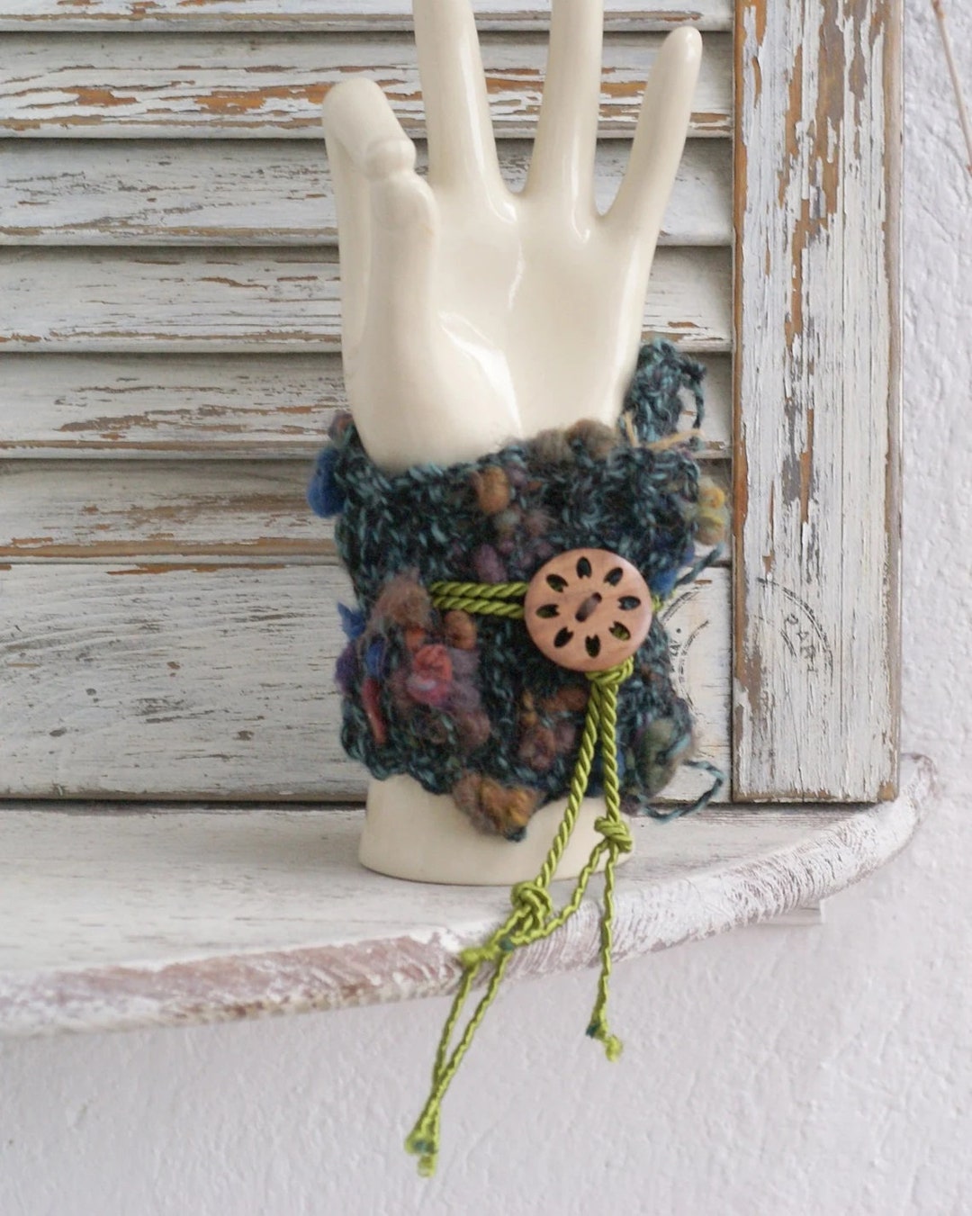 Yarn Wide Bracelet, Crochet Cuff Bracelet, Cuff Bracelet With Button