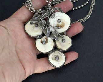 Ecru Coral Necklace: Raw Coral, Metalwork Floral Design