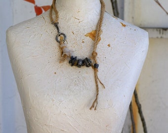Post-Apocalyptic Tribal Necklace: Industrial Hardware, Hemp Cord Choker