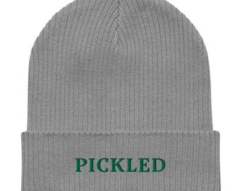 Pickled Embroidered Organic Cotton Beanie: Dill Pickle Gift
