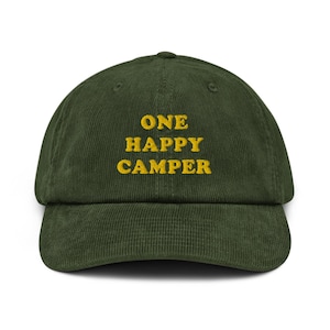 One Happy Camper Corduroy Hat – Camping Cap for Outdoor Lovers, Granola Girl Gift, Adventure Awaits Baseball Cap, Camping Lover