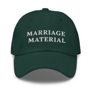 Marriage Material Hat – Embroidered Baseball Cap for Engagement Gift, Wedding Hat, Honeymoon Accessory, Bridal Shower or Bachelorette Gift
