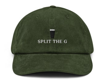 Split the G Corduroy hat, Stout Inspired Gift, Split the G Baseball Cap, Stout Lover, Irish Pub Hat, Ireland, Pints Pub Drinking Game