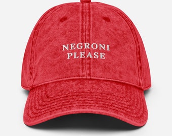 Negroni Please Vintage Cotton Twill Cap, Negroni Gifts, Gin Campari Vermouth Hat, Negroni Lover Gifts, Gin Cocktails for Her, Negroni Hat