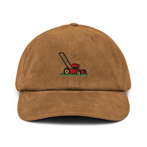 Lawnmower Hat Embroidered Corduroy Cap Funny Lawn Hat Gardening Gift Lawn Care Dad Accessory Landscaping Embroidery Cap Fathers Day Gift