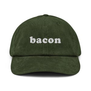 Bacon Hat – Embroidered Corduroy Cap for Food Lovers, Funny Bacon Gift, Breakfast Accessory, Meat Lover Merch, Brunch Aesthetic Hat