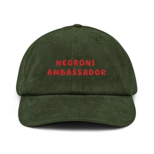 Negroni Ambassador Corduroy hat Negroni Cocktail Gift Signature Drink Sign Cap Bartender Bar Cart Accessories Mixology Gift Negroni Print