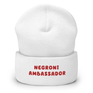 Negroni Ambassador Cuffed Beanie Hat Negroni Funny Gifts Hat Cocktail Beanie Gift for Negroni Lover Gin Vermouth Cosy Beanie Italian Hat