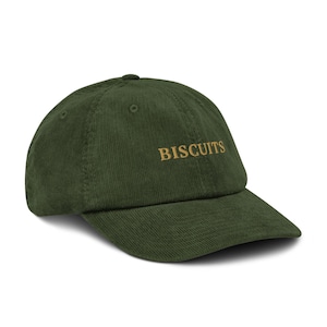Biscuits Hat – Embroidered Corduroy Cap for Biscuit Lovers, Bakery Gift, Breakfast Food Accessory, Funny Foodie Hat, Retro Brunch Fashion