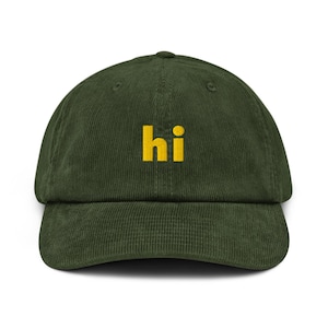 Hi Hat – Embroidered Corduroy Cap with Friendly Greeting, Funny Minimalist Hat, Hello Quote Gift, Trendy Everyday Cap, Extrovert Vibes