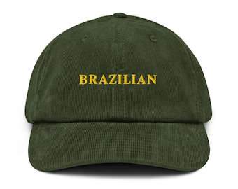 Brazilian Embroidered Corduroy Hat – Minimalist Brazil Pride Cap for Travel, Gifts, and Everyday Style