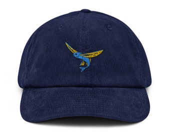 Flying Fish Corduroy hat, Gone Fishing Hat, Fisherman Cap, Barbados Flying Fish, Fish Embroidery, Marine Biologist Gift, Fishing Gift
