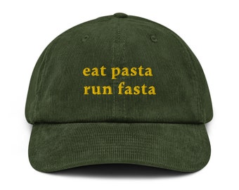Eat Pasta Run Fasta Corduroy hat Pasta Gifts Gift for Runner Running Cap Italy Gifts Italian Pasta Food Running Accessories Nona Gifts Cute