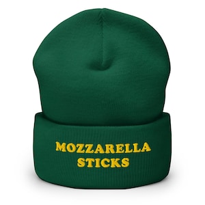Mozzarella Sticks Embroidered Beanie Funny Foodie Hat for Cheese Lovers Perfect Gift for Snack Fans and Comfort Food Enthusiasts Winter Hat
