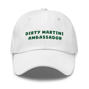 Gorro bordado Dirty Martini Gorra de embajador de Dirty Martini Regalos de martini Amante de Dirty Martini Regalo de alcohol Gorro divertido para beber Regalo de mixólogo