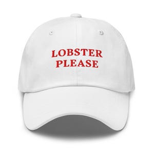 Lobster Please Embroidered Corduroy Hat Coastal Foodie Cap Unique Statement Hat for Seafood Lovers and Ocean-Inspired Style Enthusiasts