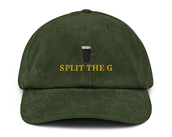 Split the G Corduroy hat, Split the G Yellow Text, Stout Lover Cap, Pub Pint Drinking Game, Irish Pub Games, Ireland Pub Hat