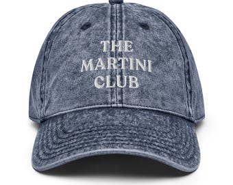 Martini Club Hat: Vintage Embroidered Cotton Cap