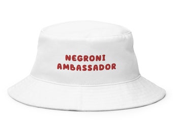Negroni Ambassador Bucket Hat, Funny Negroni Hat, Gift for Negroni Lover, Gin Cocktail Bucket Hat, Ski Bucket Hat Italy, Negroni Embroidery