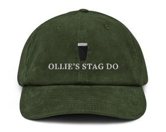 Cappello in velluto a coste Stag Do con nome personalizzato, Cappello per addio al celibato amante della birra, Regali per lo sposo, Cappello per addio al celibato, Cappello da bere Split the G Stag Do, Giochi per addio al celibato